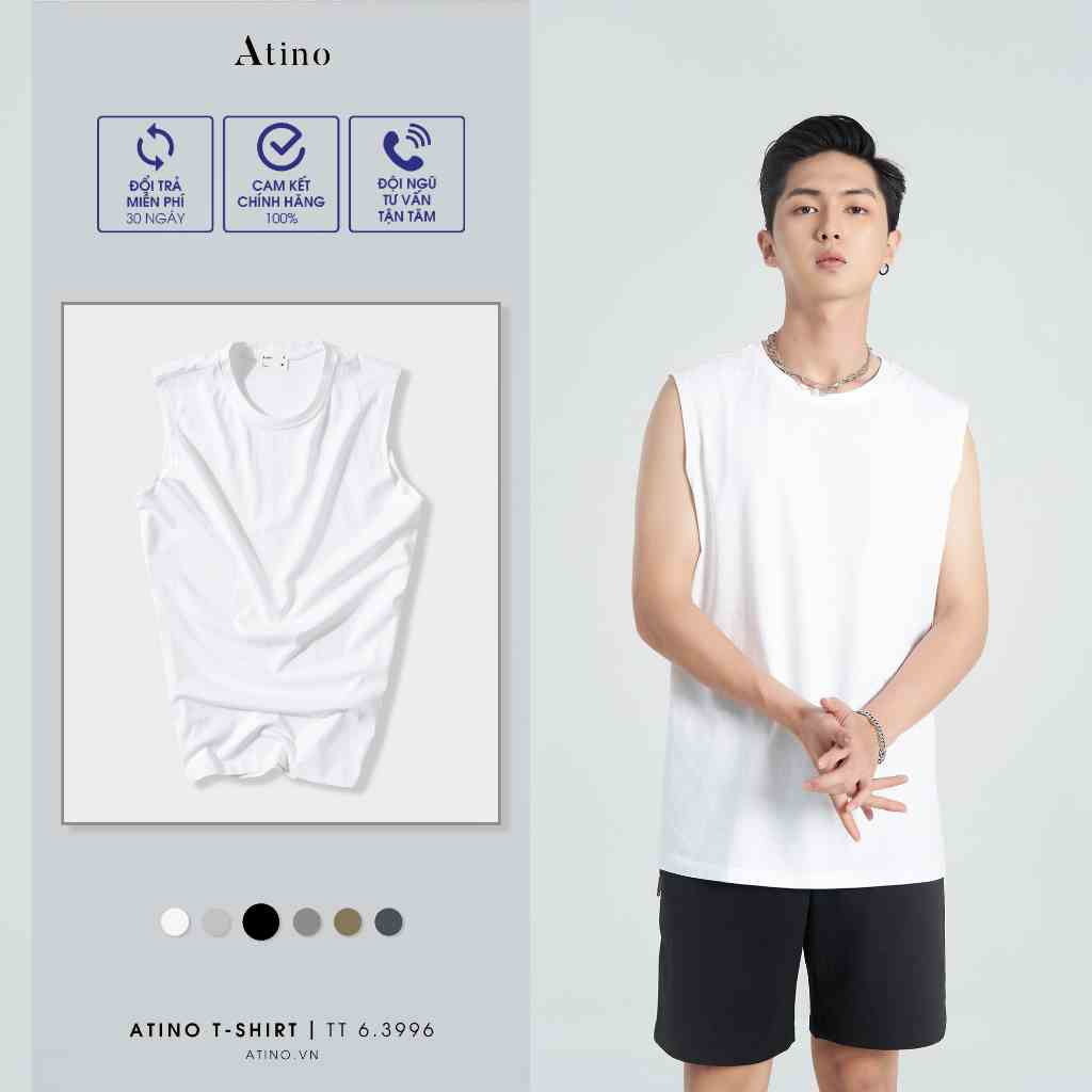 Áo Tank Top Ba Lỗ Nam Trơn ATINO Chất Cotton Thoáng Mát form Slim-Fit TT6.3996