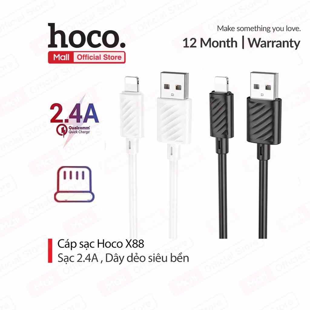 Cáp sạc Hoco X88 Lightning sạc nhanh 2.4A dây dẻo siêu bền cho iP 11/12/13 pro maxdài 100CM