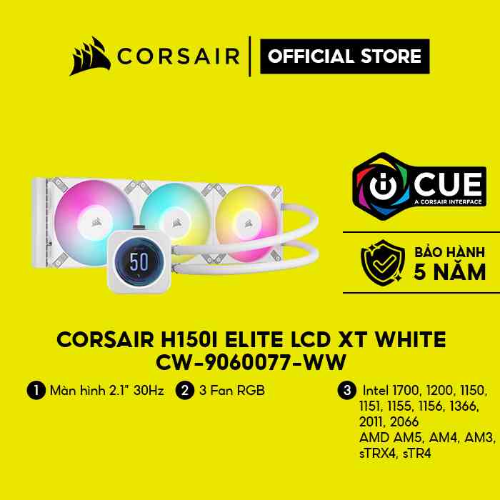 [Mã ELCL10 giảm 10% đơn 9TR] Tản nhiệt nước Corsair H150i ELITE LCD XT WHITE/CW-9060077-WW