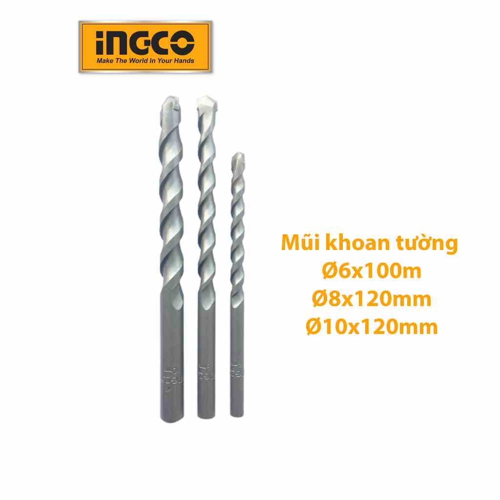 Mũi khoan tường gạch Ingco DBM111101 Ø6x100m | DBM111081 Ø8mmx120mm | DBM111061 Ø10mmx120mm