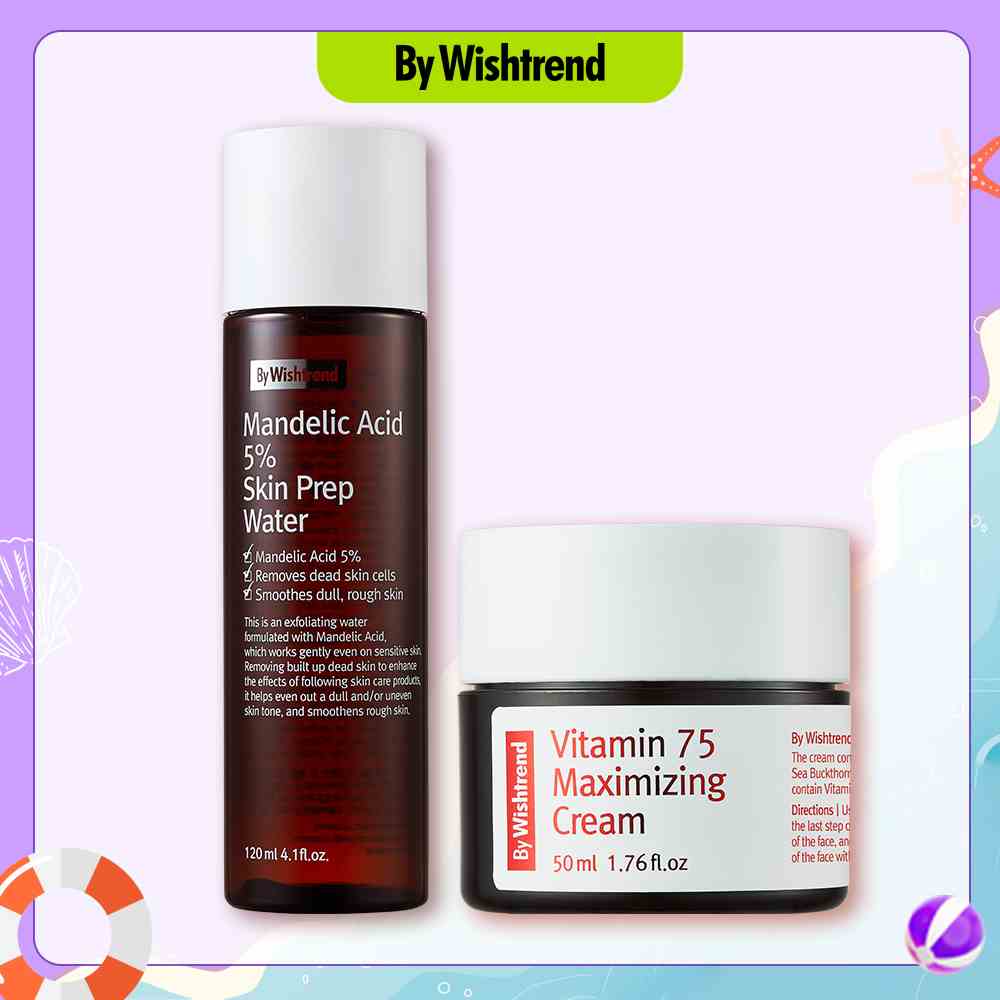 By Wishtrend kem dưỡng Vitamin 75 Maximizing Cream 50ml+Nước hoa hồng tẩy da chết Mandelic Acid 5% Skin Prep Water 120ml