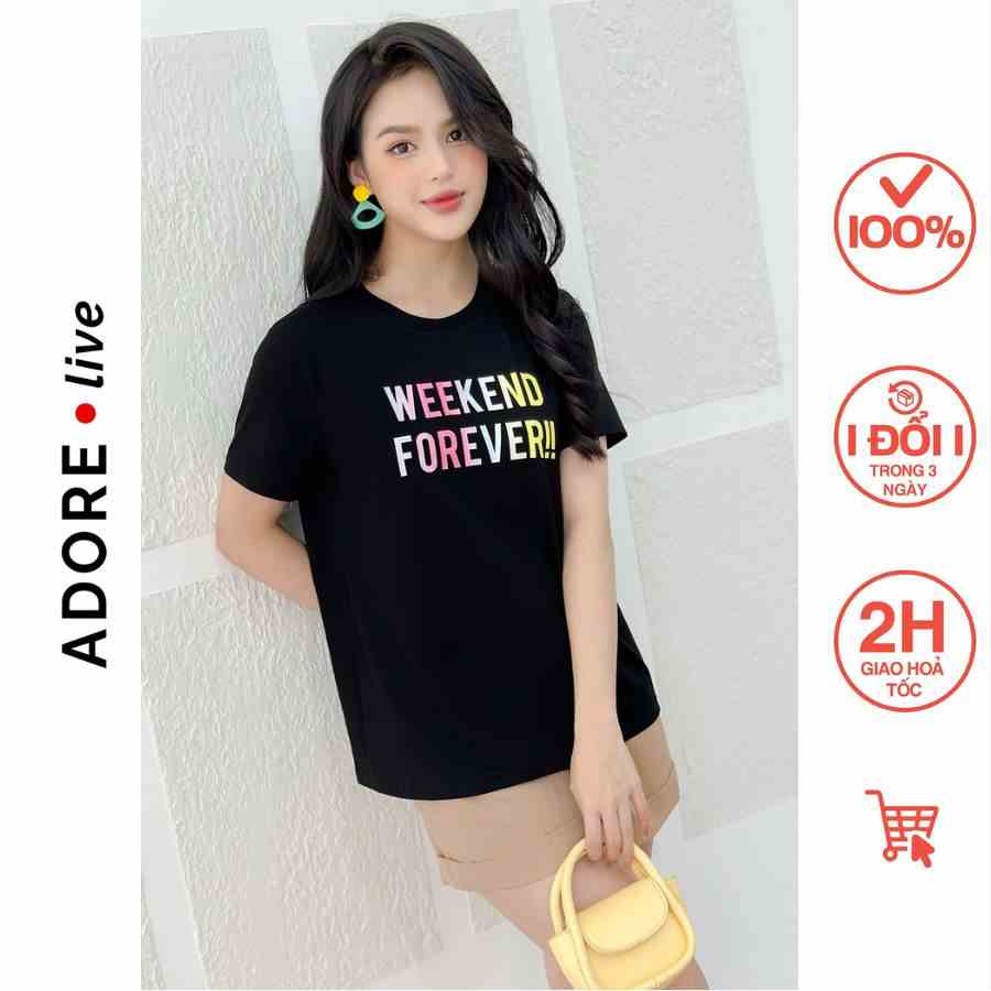 Áo Phông Graphic T-shirts casual style cotton đen in 321TS2023 ADORE DRESS