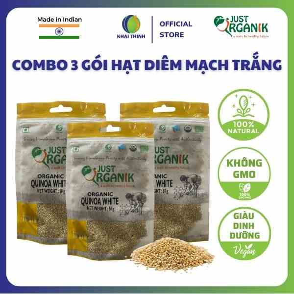 Gói Hạt Diêm Mạch Trắng Quinoa White Hữu Cơ Just Organik Ấn Độ Cho Bé Ăn Dặm, Mẹ Bầu 50g