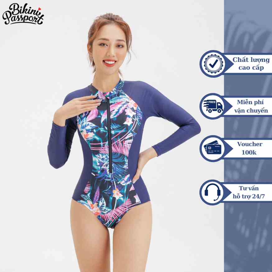 Đồ bơi nữ BIKINI PASSPORT dạng một mảnh tay dài có khóa - màu Floral - BS126_FLO