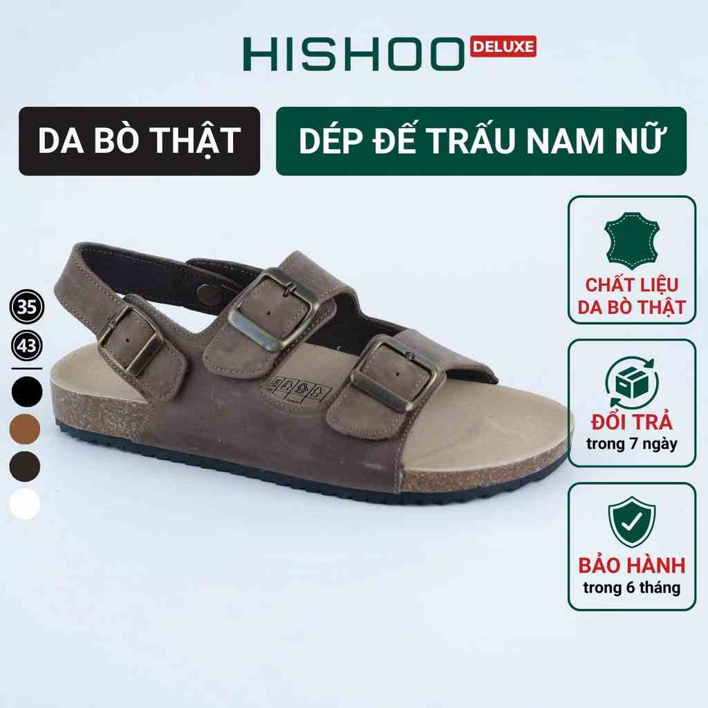 Dép sandal đế trấu birken nam nữ unisex 2 khóa da bò size 35 - 43 chính hãng Hishoo M102