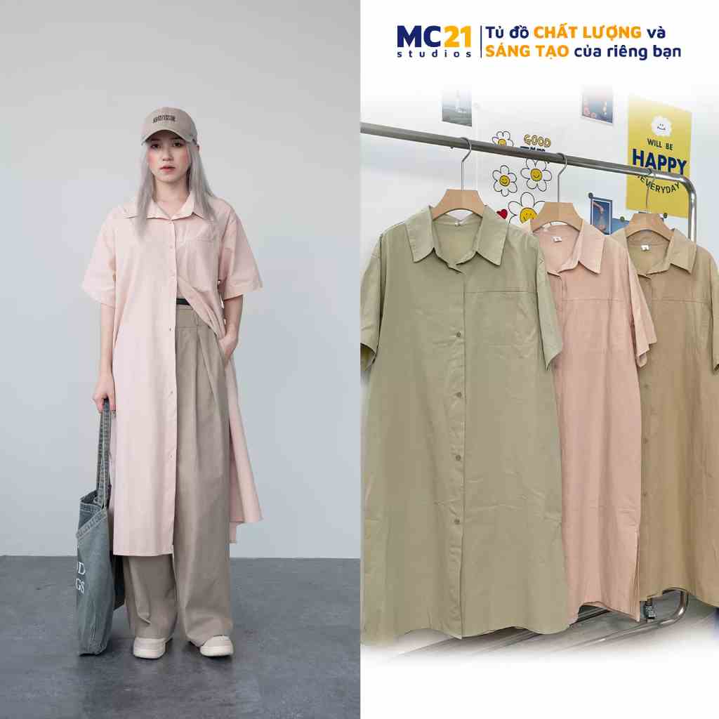 Váy suông MC21.STUDIOS sơ mi dáng dài bigsize Ulzzang Streetwear Hàn Quốc chất vải kaki xịn mềm mát V3607