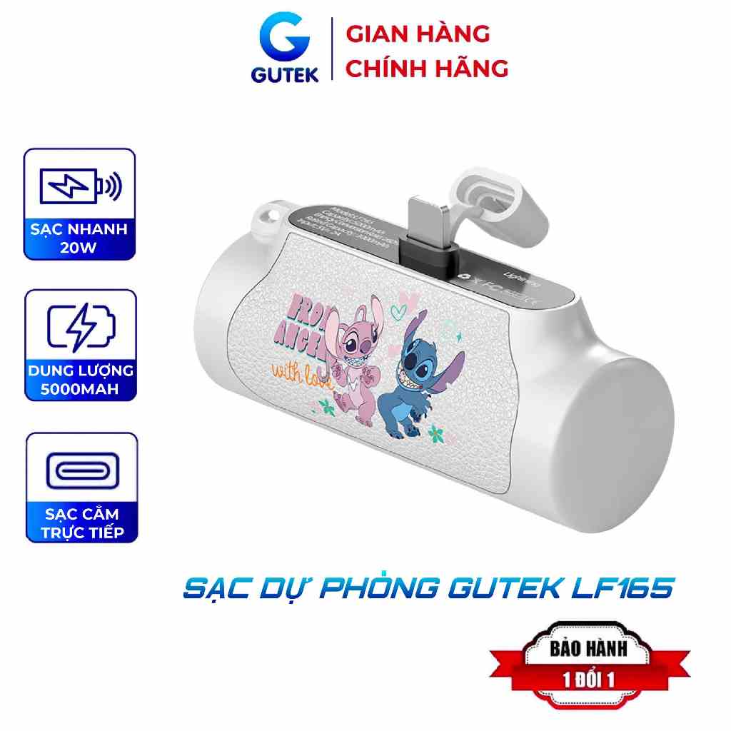 Sạc dự phòng mini Gutek Disney LF165 cắm trực tiếp pin 5000mah sạc nhanh 20w chuyên dụng cho ip