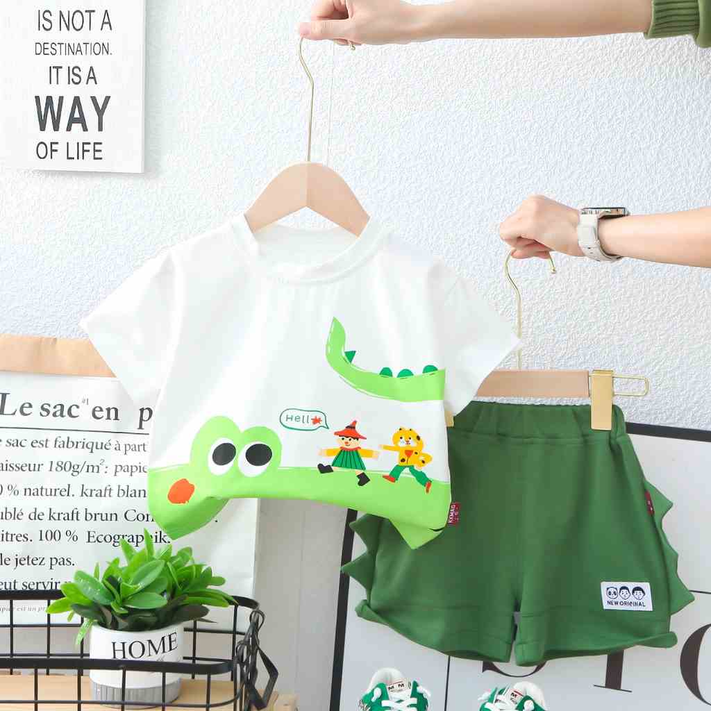 Bộ áo thun quần đùi thiết kế phong cách cá sấu cho bé trai từ 1 2 3 4 5 tuổi Mints Closet MINTSCLOSET - TN3212