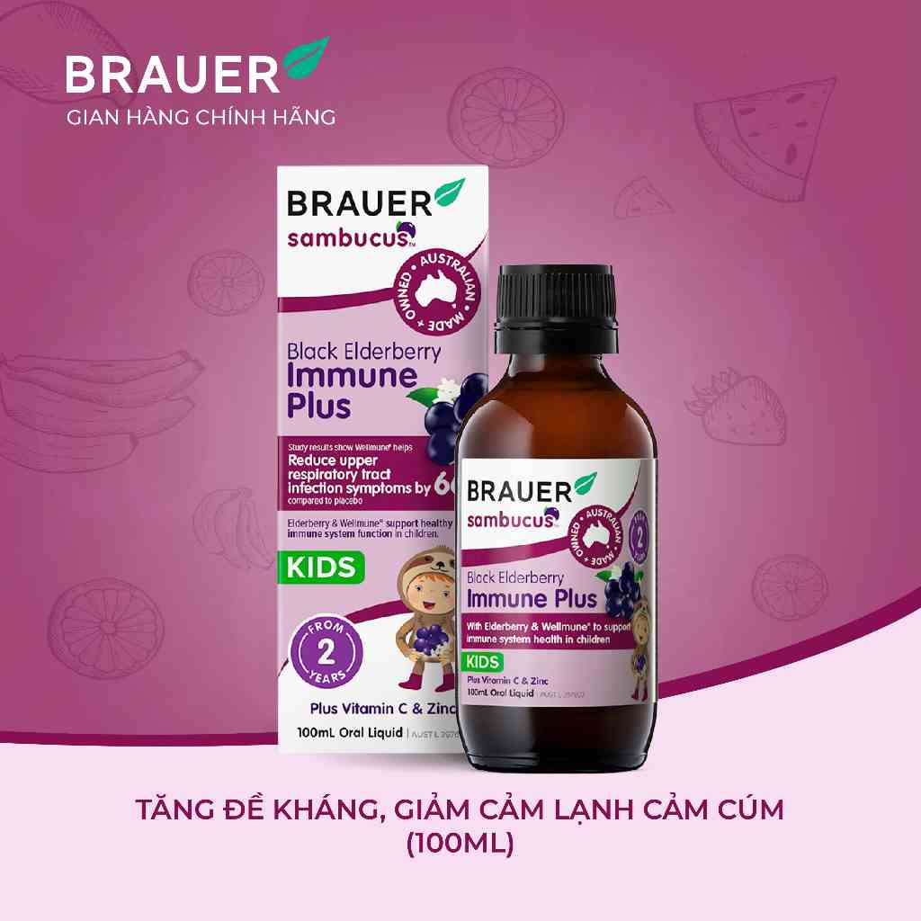 Siro BRAUER BLACK ELDERBERRY IMMUNE PLUS-Tăng đề kháng, giảm cảm lạnh(100ml)