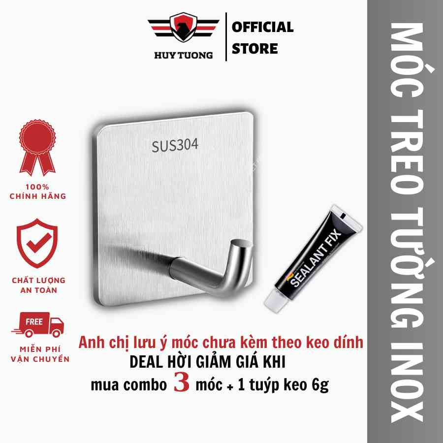 Móc inox sus 304 treo đồ đa năng, chịu lực trọng tải lớn 60kg, keo dính siêu chắc không cần khoan đục - Huy Tưởng