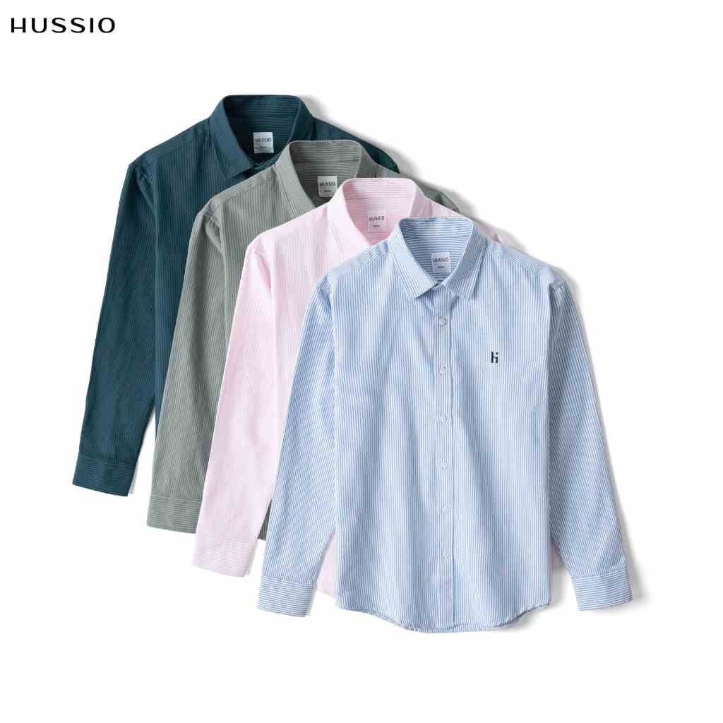 Áo sơ mi sọc nam tay dài LOGO H SEASON 2 vải Oxford cao cấp, sang trọng, thanh lịch - HUSSIO