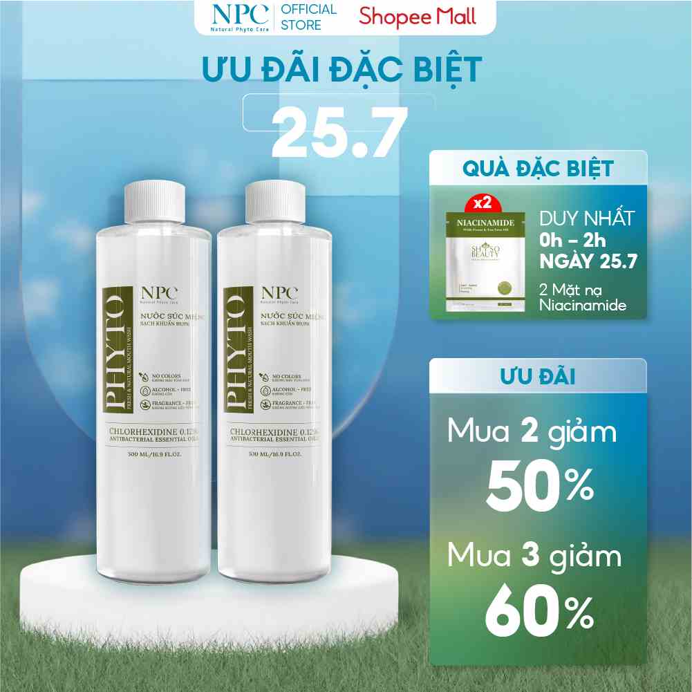 [Mã BMTTC60K giảm đến 60K đơn 50K] COMBO 2 chai nước súc miệng Phyto làm sạch, khử hôi miệng, tinh dầu thiên nhiên 500ml