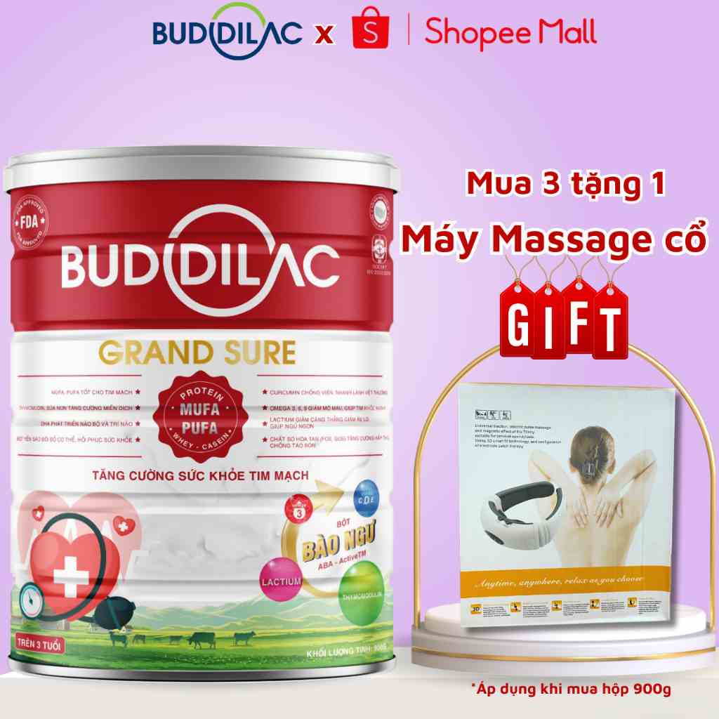 Sữa Bột BUDDILAC Grand Sure Sữa Tốt Cho Người Tim Mạch, Hỗ Trợ Giảm Cholesterol Tăng Cường Sức Khỏe Hộp 900g