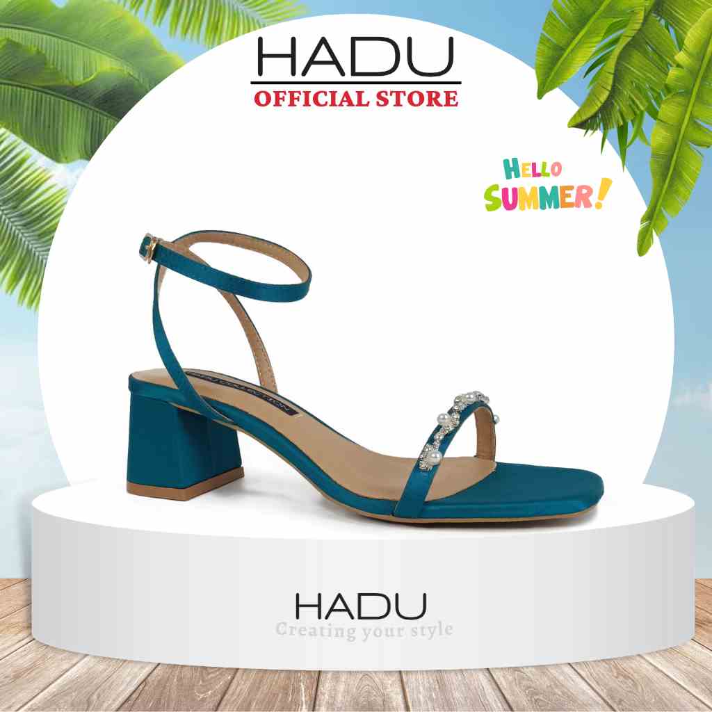 [Mã FA10K28 giảm đến 10k đơn 99k] Sandal gót vuông 5p quai ngang đính đá PEARL HADU M597 - BH 24 tháng