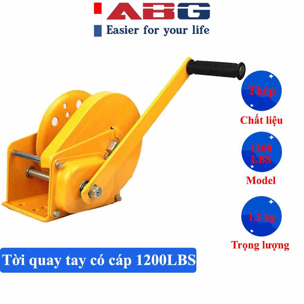 Tời quay tay có cáp ABG 1200LBS 500Kg chuyên dùng để nâng hạ hàng hóa máy móc - Hàng Chính Hãng