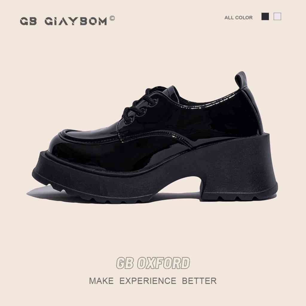 Giày Oxford Nữ Đế Cao Da Bóng Mũi Tròn Buộc Dây Êm Nhẹ Mẫu Mới Màu Đen Kem Thời Trang giayBOM GB B2759