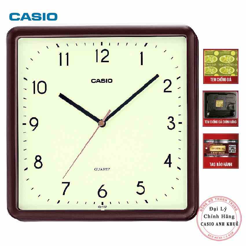 [Mã BMLTB200 giảm đến 100K đơn 499K] Đồng hồ treo tường Casio vuông IQ-152-5DF vỏ nâu ( ngang 25cm)