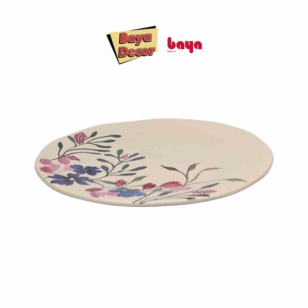 Bộ 6 Đĩa Sứ BAYA FLORAL Chất Liệu Sứ Tráng Men Cao Cấp, Màu Kem, Họa Tiết Hoa, Cao 1,5cm x Đường Kính 16,5 cm