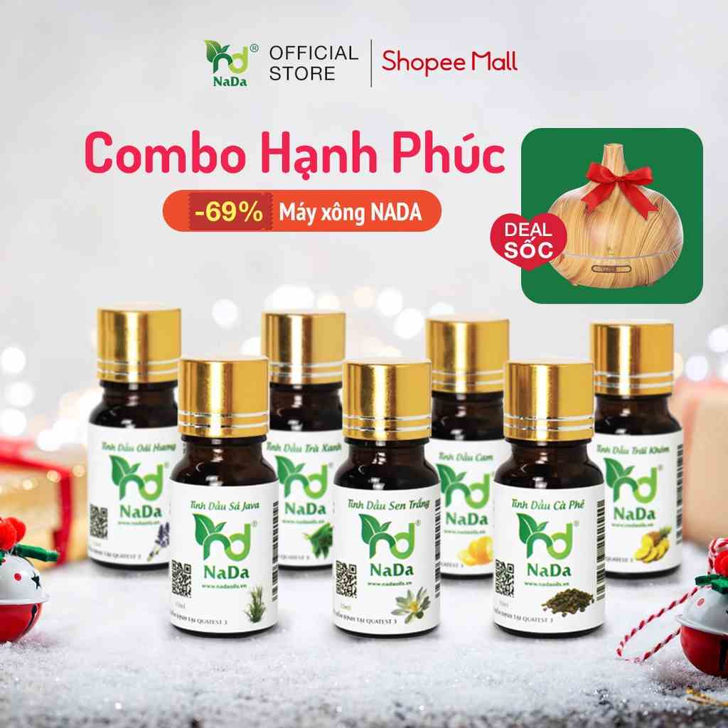 Combo 7 chai tinh dầu Nada thiên nhiên nguyên chất thơm phòng, dễ ngủ, kiểm định Quatest 3 dung tích 10ml