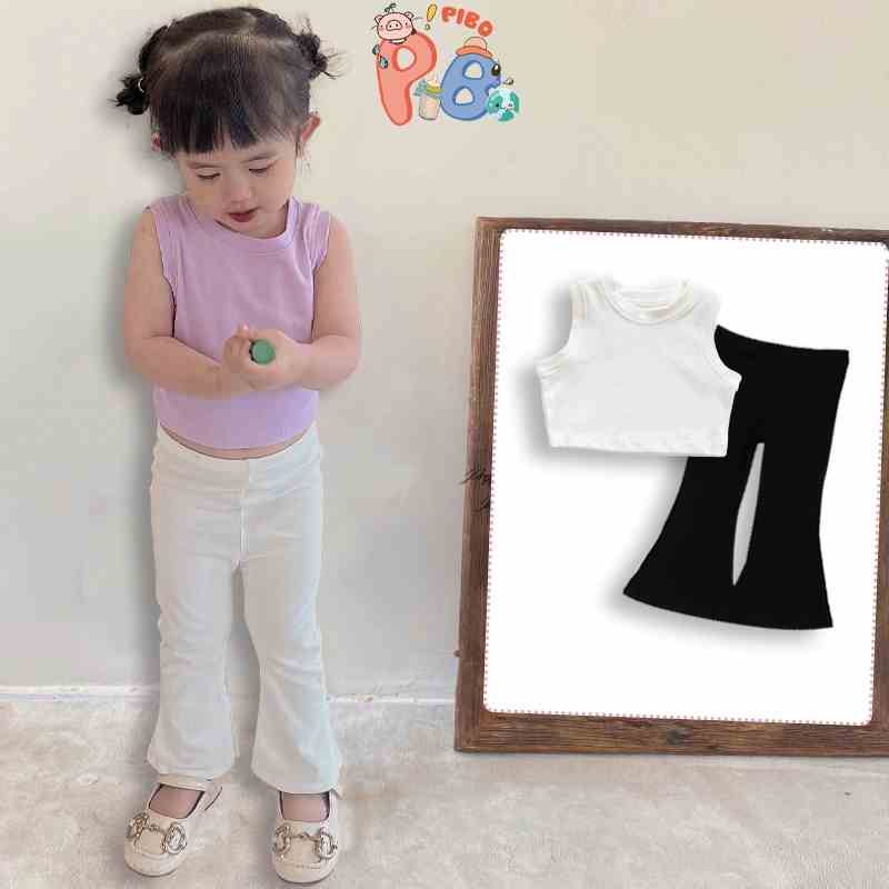 Áo Croptop Sát Nách Bé Gái Quần Legging Dài Ống Loe Vải Zip Cao Cấp - BabyBoo- PiBo