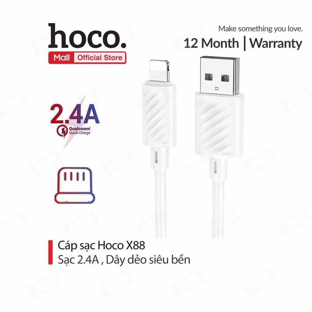 Cáp sạc Hoco X88 sạc nhanh 2.4A dây dẻo siêu bền cho 6/7/8 dài 1M ( Trắng )