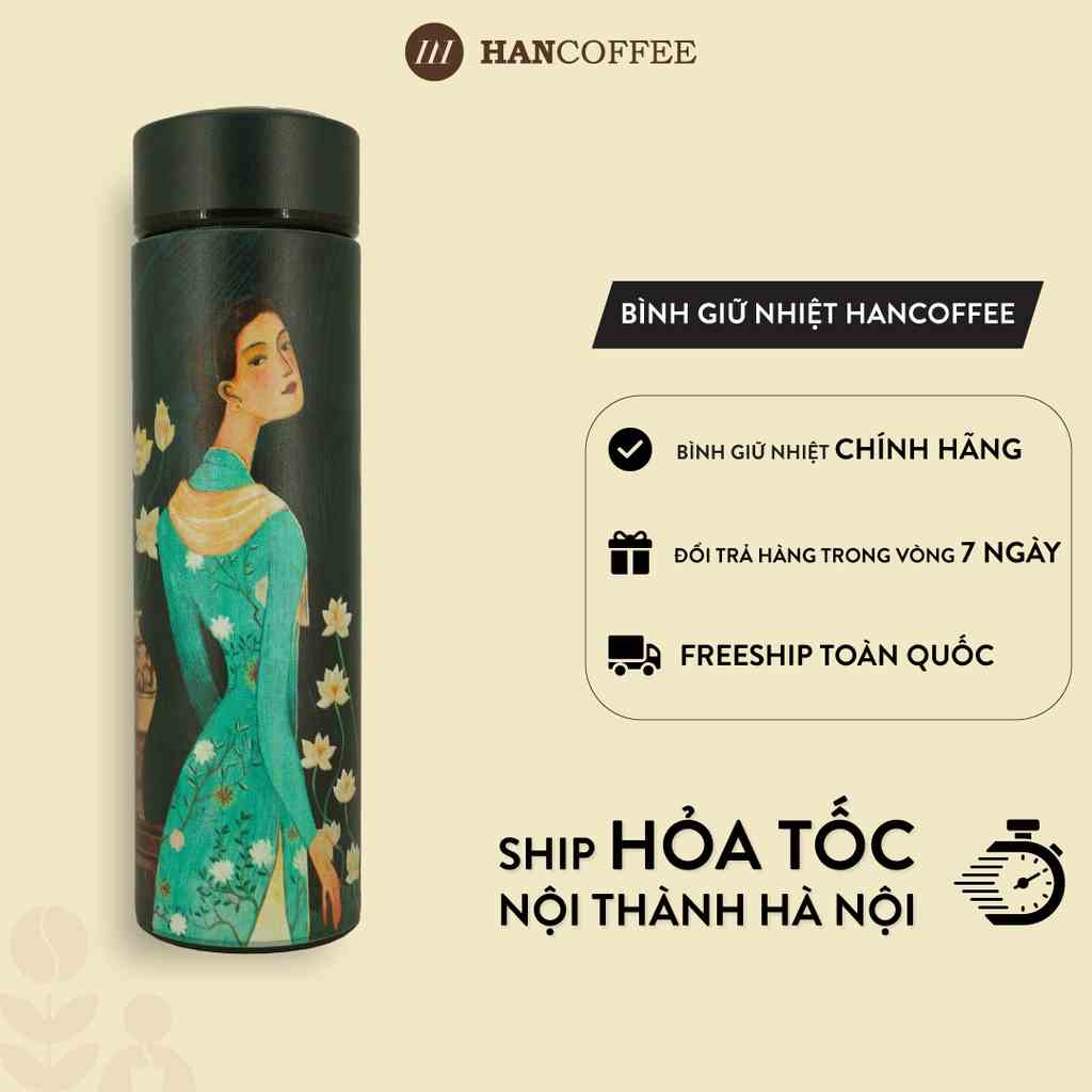 Bình giữ nhiệt HANCOFFEE nóng lạnh 450ml họa tiết Cô Gái inox 304 cao cấp - CCDC0524