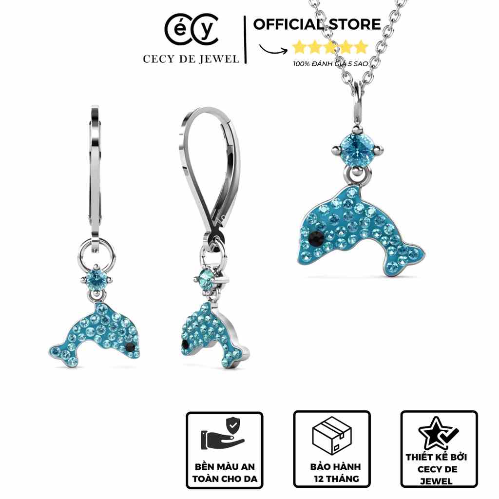 Bộ trang sức bạc ý 925 cá heo xanh pha lê Swarovski CECY02