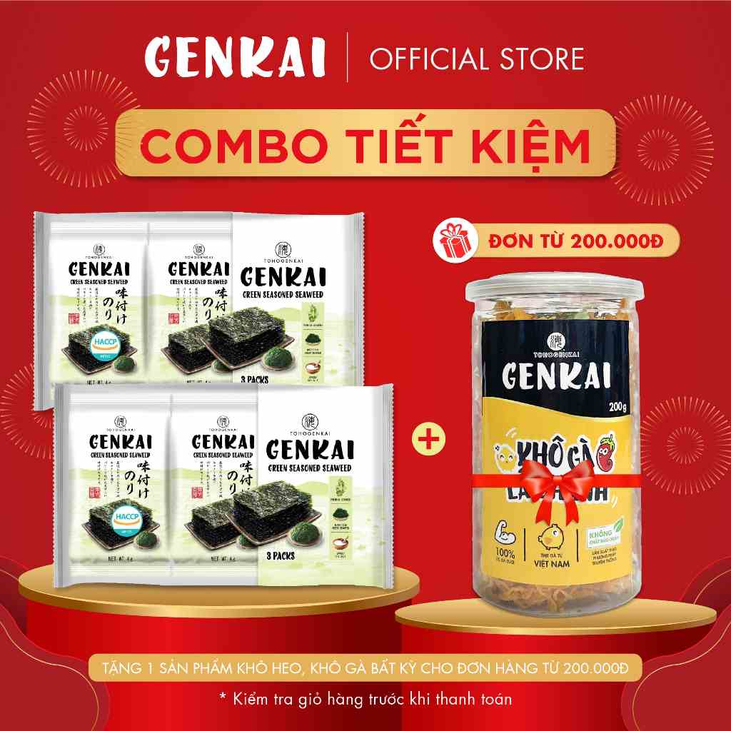 [Mã BMLTB35 giảm đến 35K đơn 99K] [Combo Tiết Kiệm] 12 Lốc Rong Biển Ăn Liền GENKAI Lá Xanh 12g (4g x 3 gói)