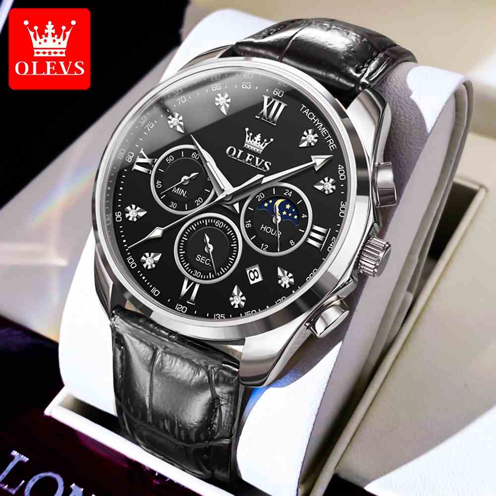 OLEVS Đồng Hồ Nam Chính Hãng  Dây Da Chức Năng Chronograph Lịch Mặt Dạ Quang Chống Nước 2888