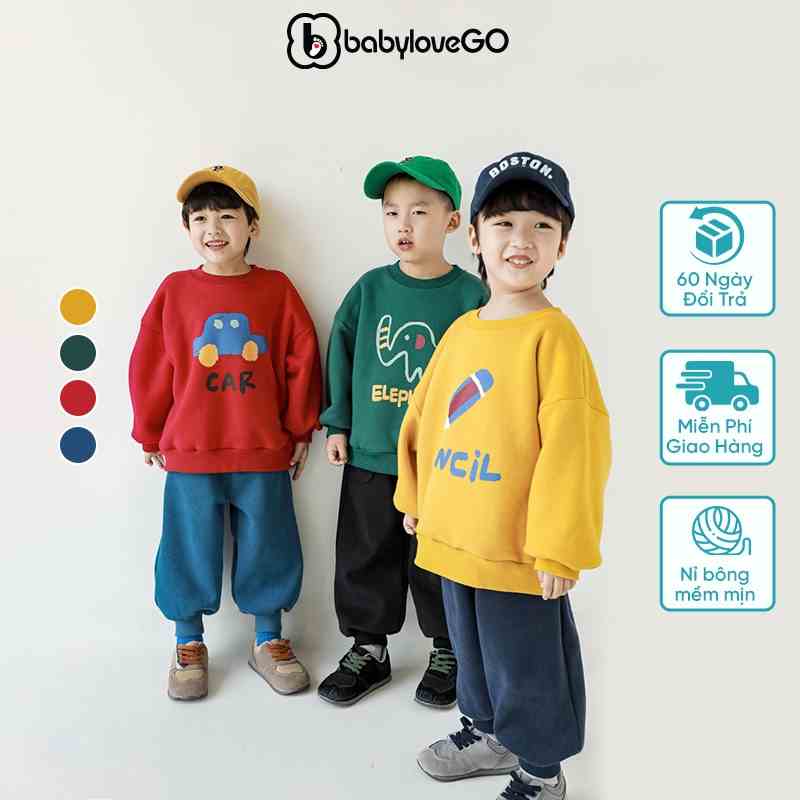 Áo sweater cho bé BabyloveGO áo thu đông chất nỉ bông dài tay bé trai bé gái