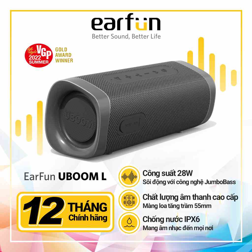 Loa bluetooth đi động EarFun UBOOM L Bluetooth 5.0, Chống nước IP67, Pin 16 giờ, Kết hợp 2 loa Stereo