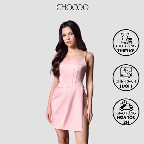 Đầm Hai Dây Dania Wrap Dress Xẻ Đùi Chất Liệu Da Cao Cấp Phong Cách Sang Trọng Gợi Cảm Màu Hồng Pastel