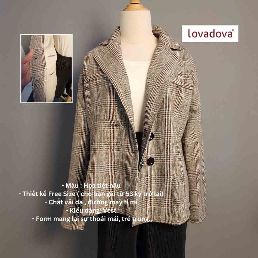 [Mã BMLTB200 giảm đến 100K đơn 499K] Áo blazer họa tiết màu nâu - Lovadova 22O11C002