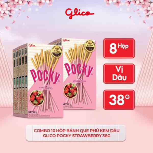 [Mã BMLTB35 giảm đến 35K đơn 99K] Combo 8 hộp Bánh que phủ kem dâu Glico Pocky Strawberry 38g