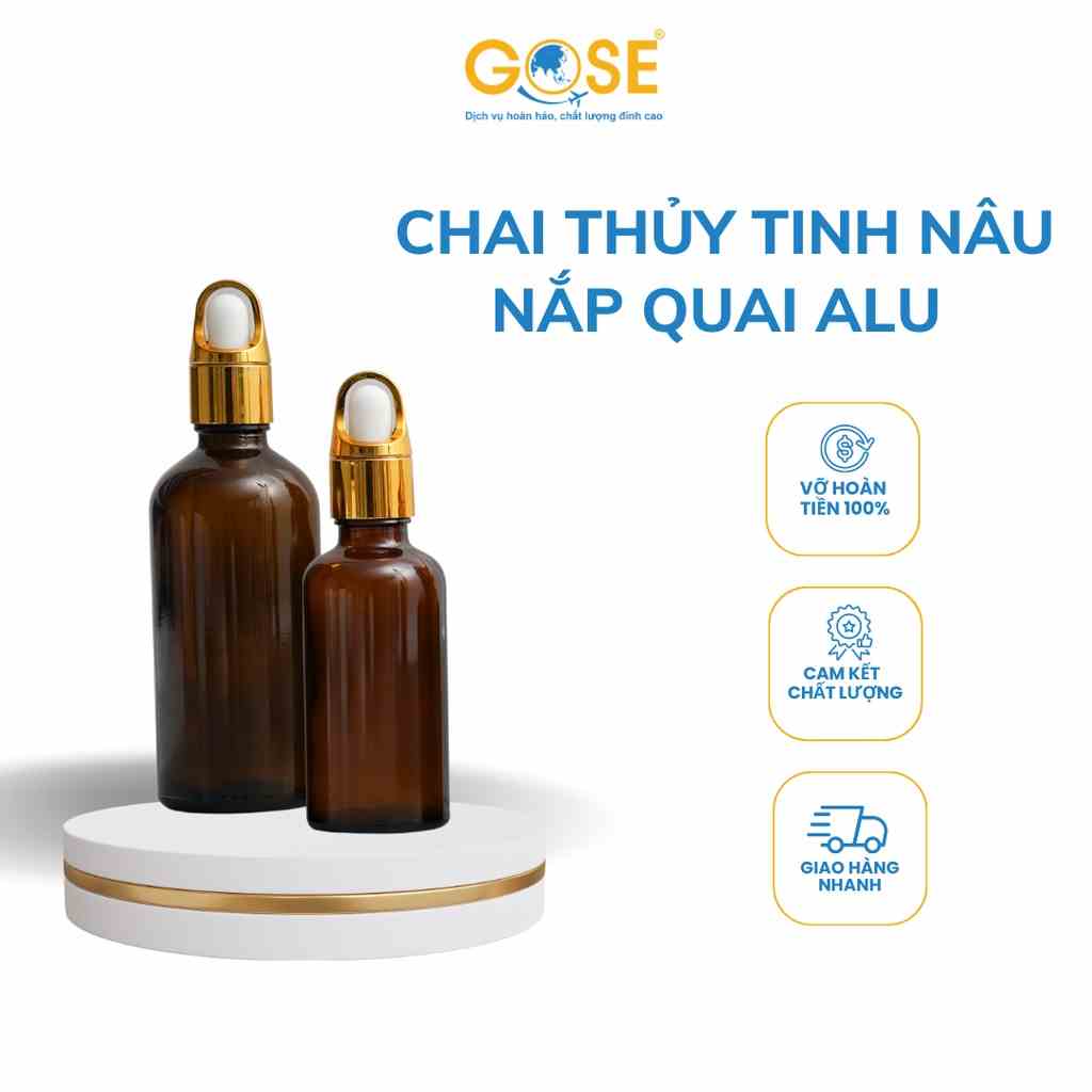 [Mã BMLTB35 giảm đến 35K đơn 99K] Lọ thủy tinh chiết tinh dầu serum GOSE thân nâu bộ chiết mỹ phẩm du lịch nắp quai alu