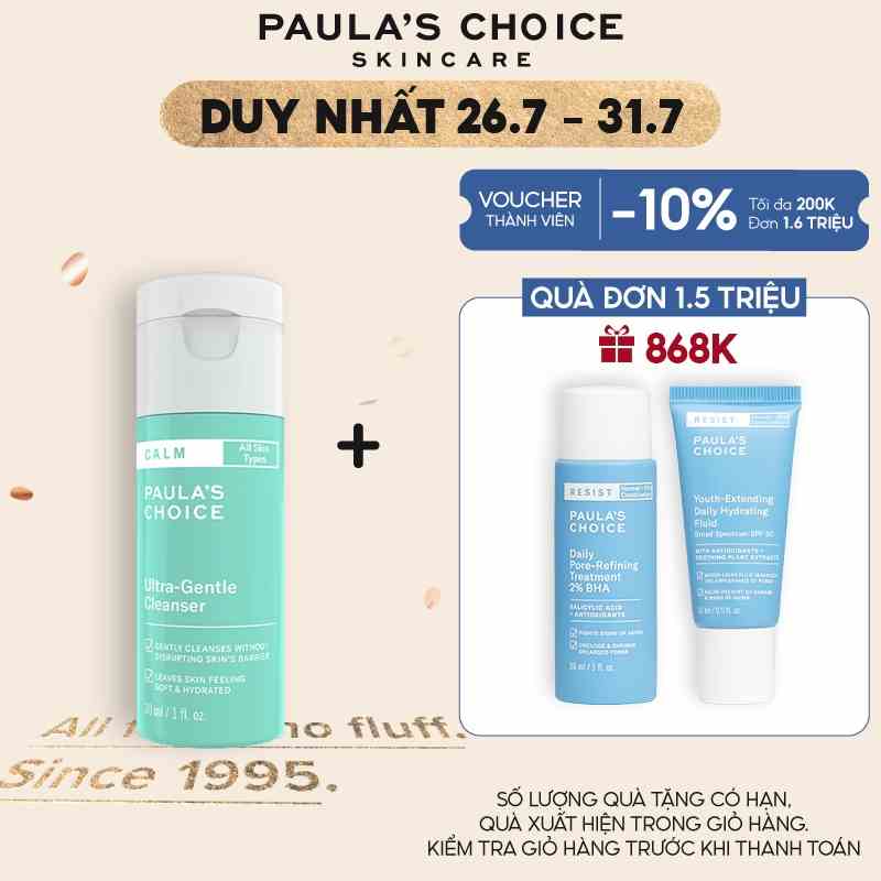 Sữa rửa mặt dịu nhẹ cho da nhạy cảm Paulas Choice Calm Ultra-Gentle Cleanser 30ml 9197