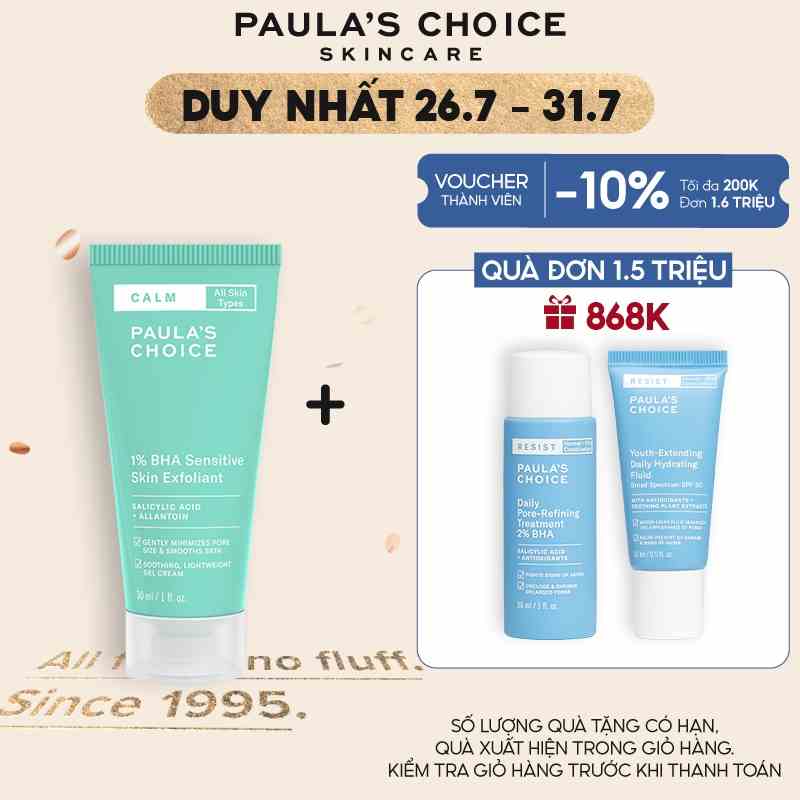 Gel loại bỏ tế bào chết dịu nhẹ cho da nhạy cảm Paulas Choice Calm 1% BHA Sensitive Skin Exfoliant 15ml 9217