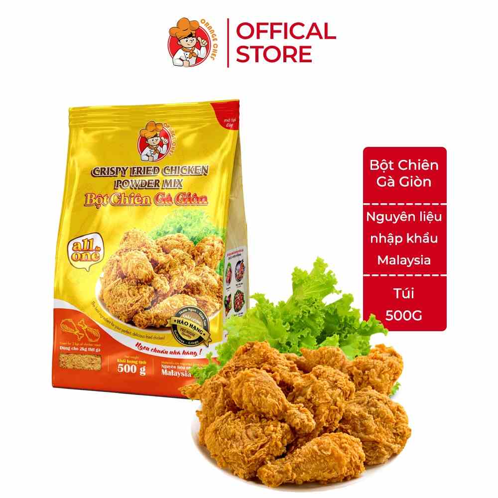 [Mã BMLTB35 giảm đến 35K đơn 99K] Bột chiên gà giòn Ông Đầu Bếp Orange Chef | Túi 500g - Nguyên liệu nhập khẩu Malaysia