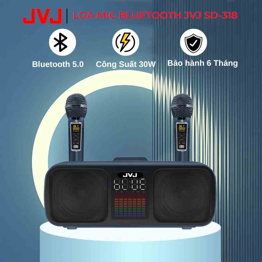 Loa bluetooth karaoke 2 mic SD-318 JVJ Không dây, kèm 2 mic công suất lớn 30W - Bảo hành 6 Tháng