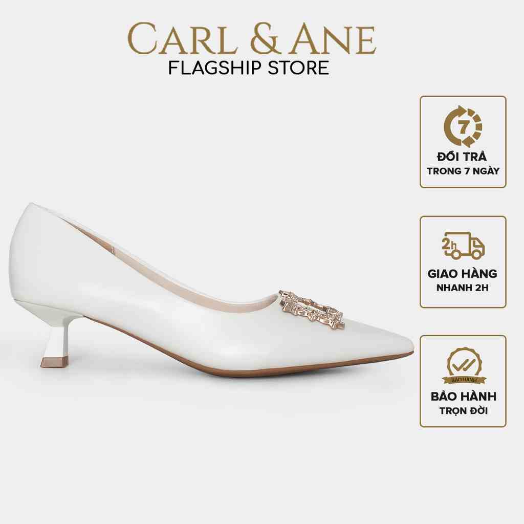 Carl & Ane - Giày cao gót mũi nhọn đính đá sang trọng dự tiệc cao 5cm màu trắng - WD004