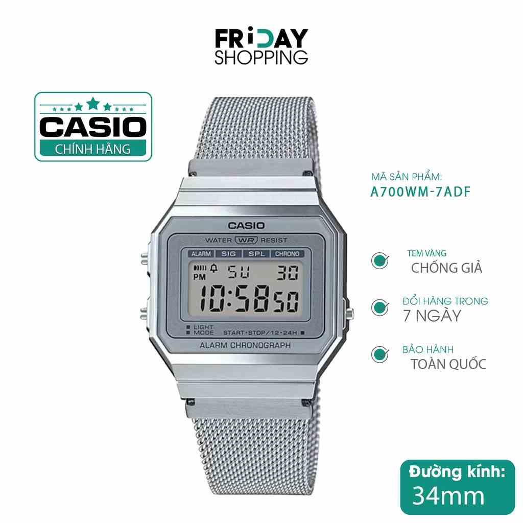 Đồng hồ điện tử Casio Vintage A700WM-7ADF chính hãng Friday