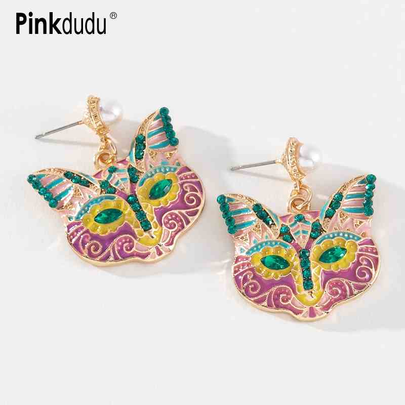 Khuyên tai Pinkdudu PD1040 hợp kim dáng dài kiểu chú cáo đính đá dễ thương phong cách boho cổ điển thời trang cho nữ