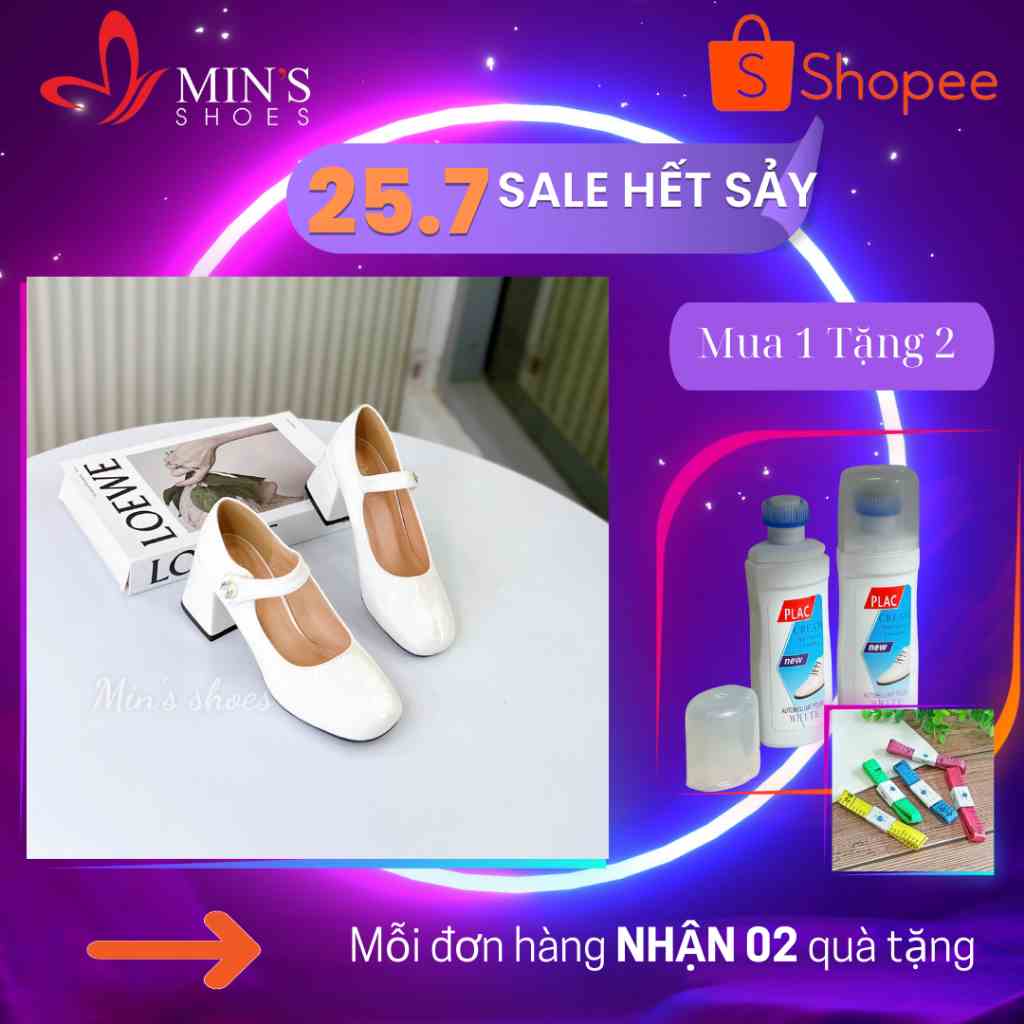 (MUA 1 TẶNG 2 - DUY NHẤT 25-27/07) Mins Shoes - Giày Mary Jane Gót Vuông Da Bóng Cao Cấp V261