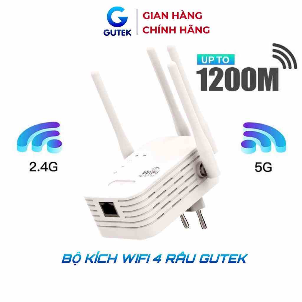 Bộ kích sóng wifi 4 râu Gutek KS1 tốc độ 300mbps 1200mbps phát xuyên tường kết nối xa sóng mạnh