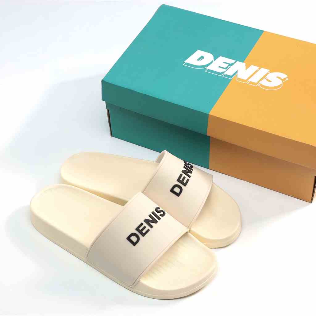 Dép quai ngang nam nữ Denis DN15 Unisex Slipper Full Màu trắng kem basic Ngoài trời