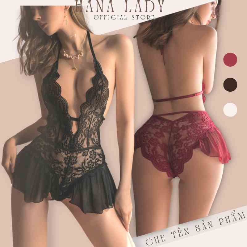 Đồ ngủ nữ bodysuit quyến rũ ren phối dây lưng hở đáy gợi cảm HanaLadyStore V529