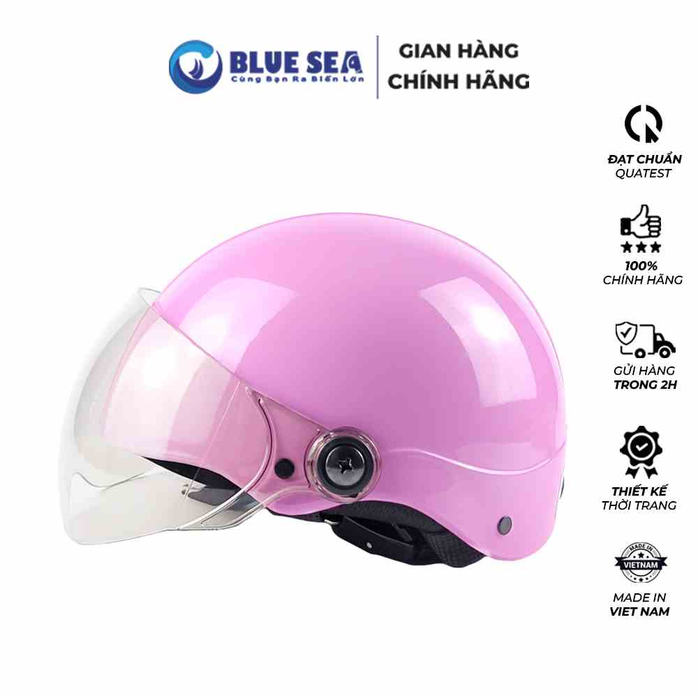 Mũ bảo hiểm 1/2 Nửa đầu BLUE SEA - A104K - Màu Hồng Phấn - FREESIZE - Có kính cao cấp - Chính hãng