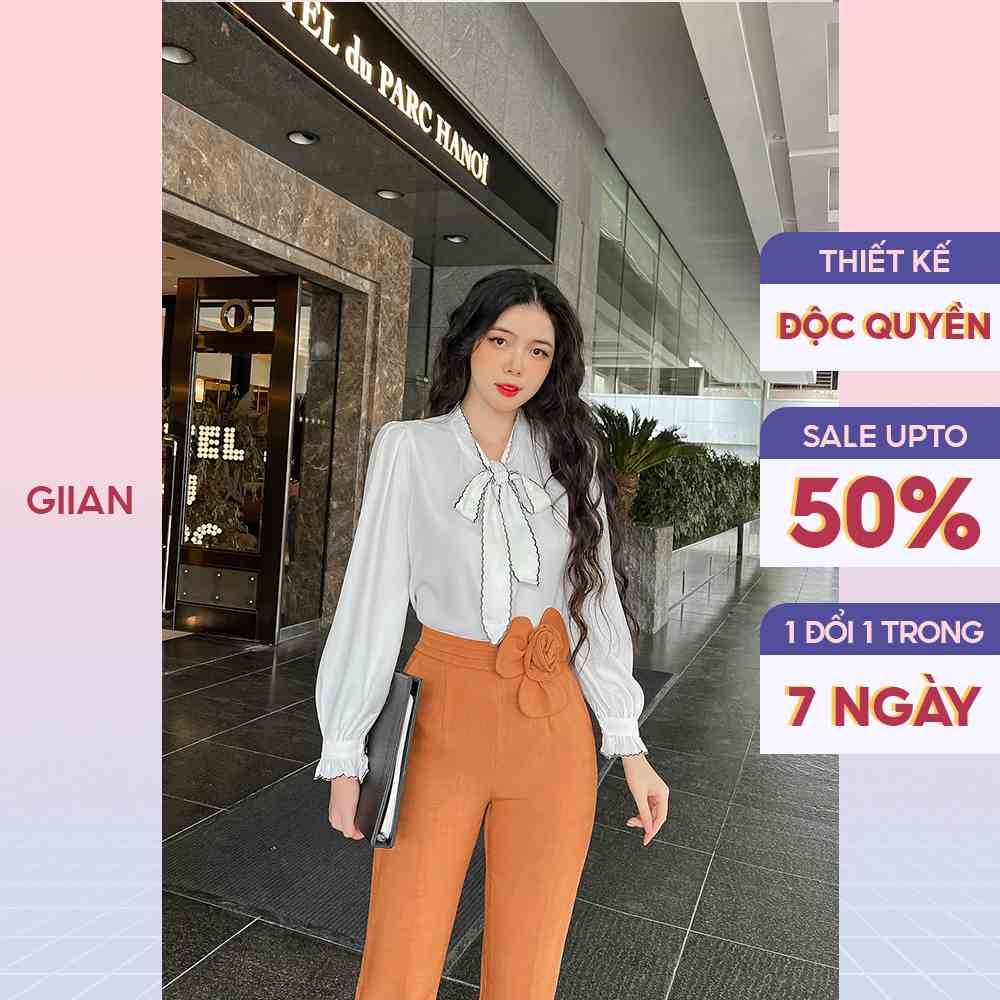 Áo sơ mi cổ viền thắt nơ ngực cách điệu phối tay loe chính hãng Giian - GA441