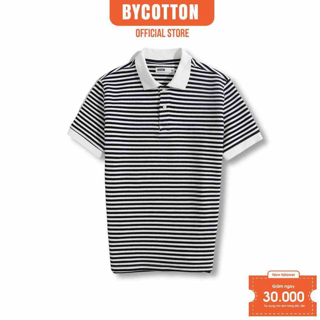 [Mã BYCO300T8 giảm 30% đơn 0K] Áo Thun Nam Polo Cổ Bẻ BY COTTON SỌC XANH ĐEN TRẮNG DÀY P221215