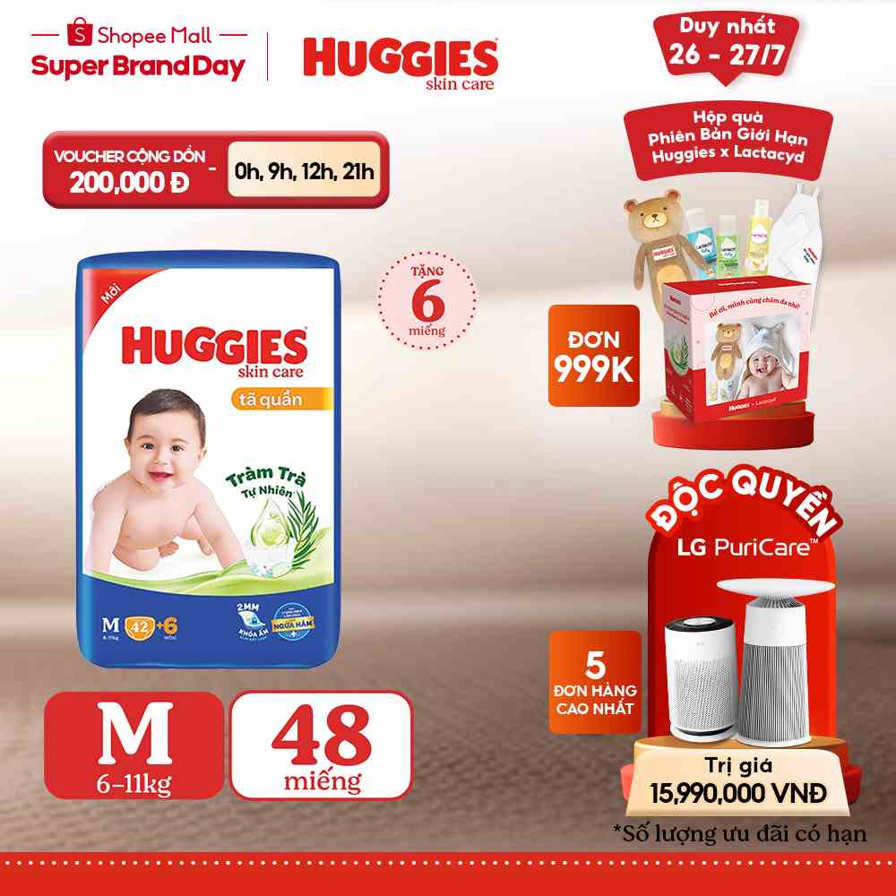 Tã quần Huggies Skincare Jumbo M42/L38/XL32/XXL28+6